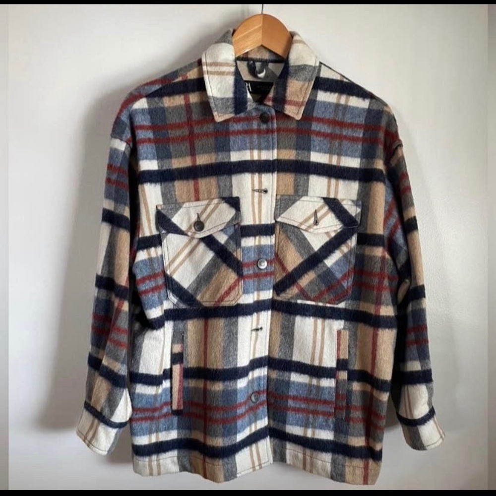 Zara Plaid Button-Up Shacket